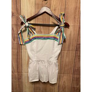 Crown & Ivy XS NWT white multicolor rainbow tank top bow sexy summer